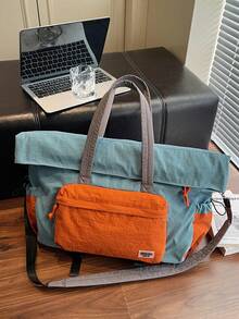 Faltbare Reisetasche mit großer Kapazität, Handgepäcktasche mit Trolley-Schlitz, Farbblockdesign mit mehreren Taschen, Schultertasche für den Arbeitsweg, Fitnessstudio & Nass-Trocken-Trennung - Verschiedenfarbig - Übersicht 11