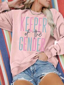 New Women's Sweatshirt Casual Long Sleeve Round Neck Sweater - "Keeper Of The Gender" Print, Heather Gray With Blue And Pink Details, Machine Washable Pullover For Spring/Autumn Loose And Comfortable - 綠色的 - 查看 8