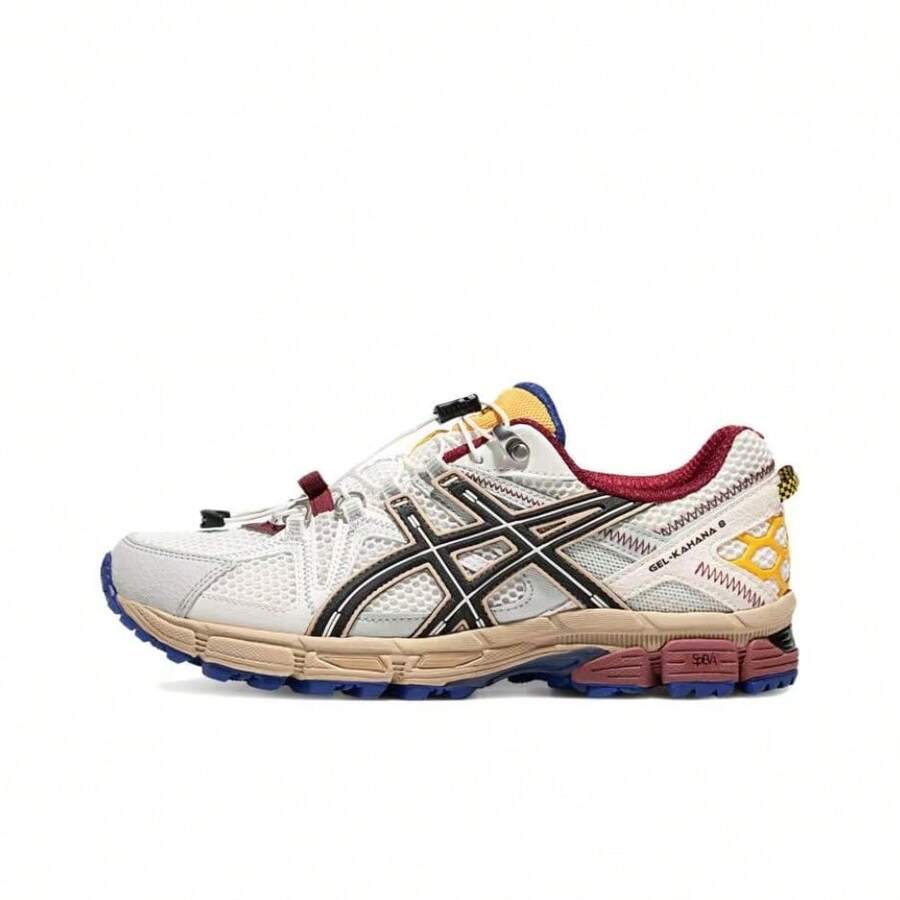 ASICS Gel-Kahana 8 FL Comfortable & Fashionable Fabric & Synthetic Leather Durable Breathable Wrap-Around Low-Top Casual Trail Running Shoes, Men, White/Black/Red