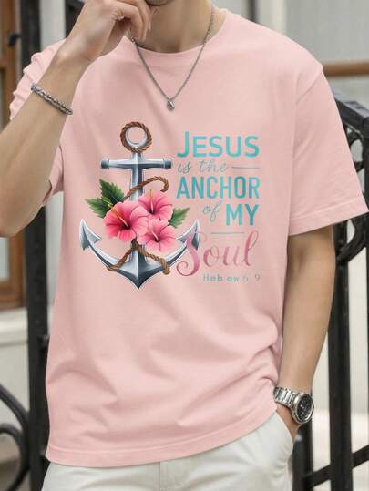 Anchor With Flowers And Scripture Verse Graphic Shirt Nautical Inspired Design With Vibrant Pink Flowers And Silver Anchor Religious Christian Theme Featuring Hebrews 6 9 Unisex Fit Men And Women Breathable Soft Cotton Blend Fabric Casual Wear And Everyday Comfort Faith Based Occasions Suitable Birthdays Parties And Religious Events Comfortable And Stylish Graphic Tee Lightweight And Easy To Wear Great Choice Spiritually Mindful Individuals