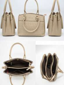 Bolso de Hombro para Mujer con 3 Compartimientos, Bolso de Asa de Dama Elegante con Cierre y Accesorio Decorativo Bolsa Moderna - Café - Ver 5