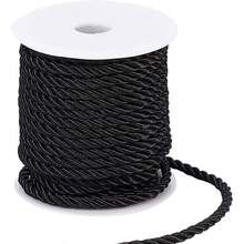 59 Ft Decorative Twist Cord, 5mm 3 - Ply Twine Silk Rope Shiny Viscose Cording Handfasting, Home Decoration, Embellish Costumes, Drawstrings, Graduation, Black - 5mm + Black - View 1