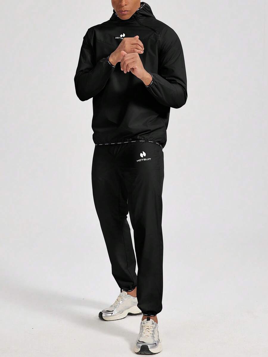 HOTSUIT 男士桑拿服套装，包含运动上衣和运动裤，是健身房锻炼的理想之选；男士运动夹克和运动裤，也是情人节礼物。 - 黑色 - 查看 1