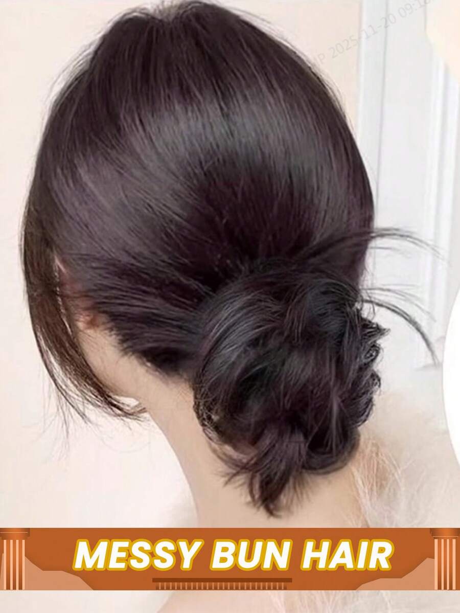Human Hair Chignon Bun Ponytail Extension For Women Soft Straight Hairpieces With Easy-To-Wear Scrunchies