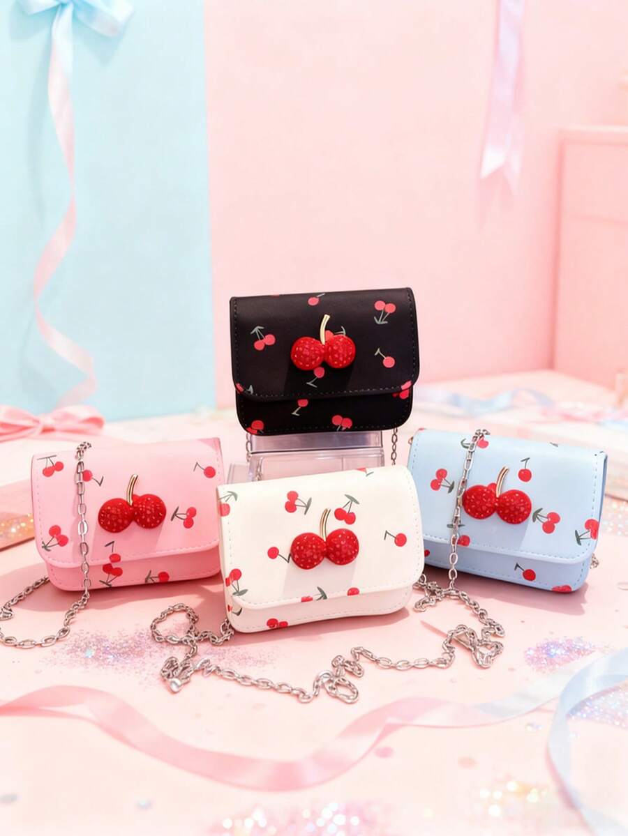 1个PU磁扣时尚个性化甜樱桃迷你方包，可爱零钱包，韩式小众美学链条单肩斜挎包，多种颜色可选，适合日常购物、旅行和聚会使用 - 迷你櫻桃包 - 查看 1