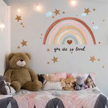 New Containlol - Calcomanías de pared con diseño de arcoíris papel pintado de acuarela papel pintado bohemio de 30 x 14 pulgadas coloridas calcomanías de pared para niñas y niños pequeños recámara - Arcoiris Arcoíris - Ver 5