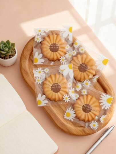 500个小雏菊雪花糕点包装袋，烘焙饼干机密封袋，牛奶枣糕糕点心形袋，月饼糖果袋，糖果袋，烘焙牛轧糖自封袋，糖果自封袋，个性化包装袋，烘焙零食自粘袋，食品包装，感恩节礼物，圣诞节礼物，万圣节礼物，情人节礼物，新年礼物