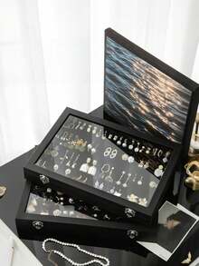 1pc Glass Jewelry Organizer Tray With Lid, Stackable Display Storage For Bracelets, Earrings, Necklaces, Rings, Removable Tray For Home Decor Vanity Organizer, Perfect For Halloween, Christmas, New Year Gifts, Women & Men's Jewelry Box - nhiều màu - Xem 4