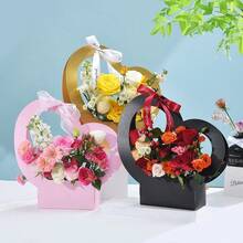 4个/1个心形礼品袋 - 优雅花束盒，开口设计，带提手，适用于婚礼、新娘送礼会、生日、周年纪念派对装饰 - 可搭配花束、回礼 - 派对用品（红色），婚礼礼品袋，节日氛围增强器，方便携带 - 彩色 - 查看 3