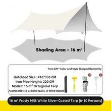 Nueva Lona Oxford para Camping, 466cm X 436cm, Protección Solar 4 en 1, Impermeable, a Prueba de Viento, Material de Alta Calidad, Esencial para Camping al Aire Libre - Multicolor - Ver 6
