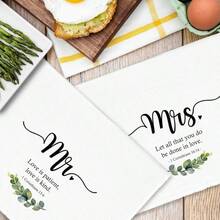 2PCS 15x24 Inches "Mr. & Mrs." Couple Towels, Polyester Microfiber Soft & Thick Style, Heart & Floral Patterns, Kitchen & Bathroom Decor, Christmas Gift, Excellent For Wedding Anniversaries, High Cost-Effective Quality Material, Absorbent & Durable, Couple Decor Highlight, Suitable For Gifting & Personal Use, Non-Fading - Mr. & Mrs - 2pcs - View 4