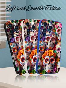 1 pieza Funda de teléfono con diseño de calaveras decoradas con flores coloridas en estilo tradicional mexicano, ideal para Día de Muertos y celebraciones culturales, moda urbana creativa, protección elevada para lente con diseño de ojo, resistente a golpes, compatible con iPhone17 ProMax/16/15/14/13/12/11/Plus/Pro/ProMax, compatible con Galaxy A34/A35/A54/A55, Galaxy S20/S21/S22/S23/S24/S25 Ultra/Plus, compatible con Galaxy/Redmi/Honor/OPPO/ViVo - Blanco - Ver 7