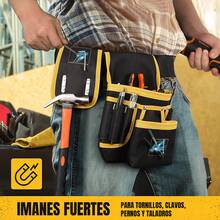 Cinturón de Herramientas de Tela Oxford con 26 Bolsillos,Cinturón de Herramientas, Bolsa de Herramientas Extraíble y Ajustable con Bolsillos Magnéticos para Electricistas, Carpinteros y Constructores - Amarillo - Ver 6