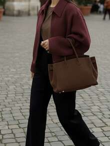 Women's Fashion Minimalist Versatile Commuting Zipper Wool Coat - Red Violet - View 5