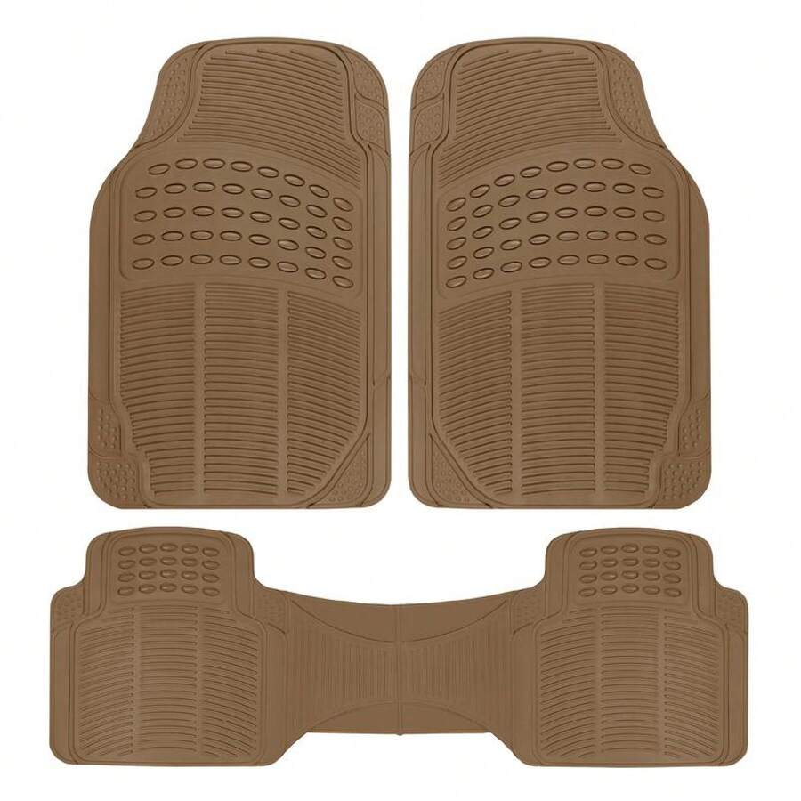 BDK ProLiner Floor Mats For Cars Trucks SUV, 3-Piece All-Weather Car Mats With Universal Fit Design, Durable Car Floor Mats With Capture Ridges, Waterproof Rubber Floor Mats For Cars - Beige - View 1