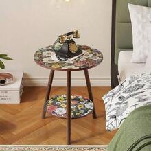 Mandala Round End Table - 紅色 - 查看 3