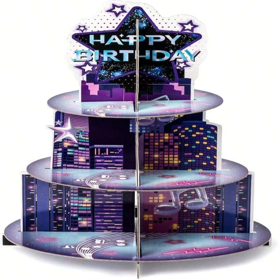 Salovio Singer Cupcake Stand Party Supplies - 3Tier Christmas Gift Korean Pop Singer Happy Birthday Party Cupcake Tower Table Decoration Musical Fan Kpop Theme Dessert Tray Holder Cake Stands For Girl - Colorg - 查看 1