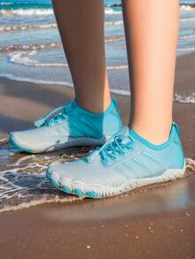 Kids Summer New Gradient Print Breathable Mesh Low-Top Hook And Loop Quick-Dry Barefoot Beach Swim Shoes, Rubber Non-Slip Sole, Outdoor Cycling, Indoor Fitness Yoga Running Jumping Rope Multifunctional Training Shoes For Girls - Cadet Blue - View 16