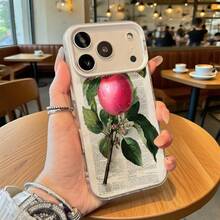 Funda de Teléfono Transparente de Manzana Roja con Hojas Verdes y Texto Impreso para iPhone 14 13 12 11 Pro Max  Galaxy S23 S22 S21 S20 Opción de Regalo Ideal para Todas las Temporadas - Plateado - Ver 2