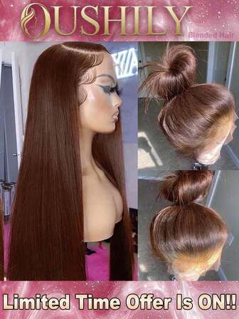 200% 密度 34 英寸直发 5*5 13*4 13*6 蕾丝前假发，自然发际线 - 直发真人发蕾丝前假发 - 4 号巧克力棕色假发，无胶前额假发 - 巴西原生发蕾丝闭合假发，混纺人发假发，无胶 - 高清透明预拔毛中分假发，女士编织假发