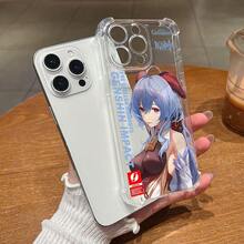 Elegant Blue Hair Flowing Anime Girl Ganyus Phone Case Compatible With Apple For IPhone 16 16e 15 14 13 12 Mini 11 Pro Max X XR XSMAX 8 7 E Plus Four-Corner Anti-Fall Transparent Soft Case Ultra-Thin Back Cover New Ultra-Thin Creative - Trong sáng - Xem 5