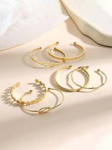 YUNCHUN 1 Set Gold Stacking Bangle Bracelets, Stainless Steel Bohemian Style Multi-Layer Bracelet Jewelry, Open Cuff Bangles For Women Daily Wear - Gold - View 5