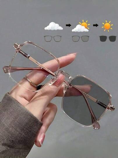 1PC Natural-Looking Large-Frame Photochromic Women's Fashion Glasses, Suitable For Wearing During Travel And Vacation, Outdoor Activities, And Sun Protection.