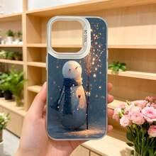 Cubierta de telefono con diseño de muñeco de nieve azul con estrellas y texto CASENO para uso diario en invierno Aplicable a los teléfonos de la serie Apple y Galaxy - Negro - Ver 5