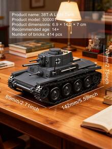 1pc 38T-A Light Tank, WWII Military Tank Adult Assembly Model Kit, Collectable Military Model For Home/Office Decor, Ideal Gift For Military Enthusiasts, Suitable For Teens & Adults, Christmas/Halloween/Easter/New Year/Birthday (414 Pieces)
