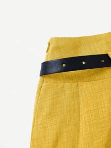 Chân váy xếp ly dáng xòe màu trơn dành cho nữ, thích hợp mặc đi làm hàng ngày, có thắt lưng, kiểu dáng mùa xuân. - Màu vàng - Xem 3