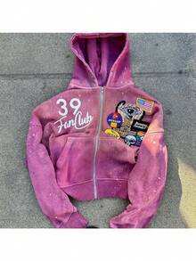Y2K Hoodie New Arrival Fashionable Oversized Cardigan Unique Street Style High-Waisted Hooded Zipper Sweatshirt Jacket - 紫色 - 查看 4