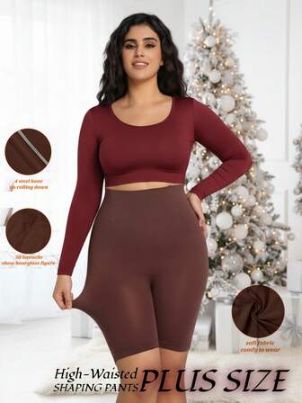 1pc Plus Size Women High Waist Slimming Bodysuit Shorts, Shapewear Tummy Control Panty Shorts, Fashion Color Waist & Abdomen Lift Shorts