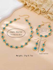 Bộ trang sức nữ vòng cổ, vòng tay, hoa tai, vòng tay ngọc lam, phong cách Bohemian cổ điển thanh lịch, thích hợp làm quà tặng, tiệc tùng, dạ tiệc và đeo hàng ngày - Màu xanh lam - Xem 6