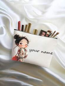 定制化妆包，定制字母姓名Logo收纳袋，可根据您的独特设计定制，轻便拉链化妆包，零钱包，铅笔盒，非常适合购物、约会、度假、旅行、节日、派对或作为情人节礼物送给女朋友，箱包及行李箱，2025万圣节配饰，大容量 - 米色 - 查看 17