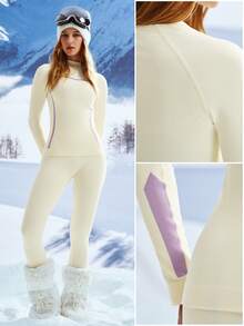 Leorrey Bộ đồ thể thao mùa đông dành cho nữ, mềm mại và thoải mái, có khả năng định hình, nâng đỡ, giữ ấm, thích hợp cho các hoạt động ngoài trời như đi bộ đường dài, trượt tuyết, tập thể dục, chạy bộ, gồm áo dài tay và quần dài, màu trắng. - trắng - Xem 7