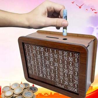 1pc Money Box With Counter, Deep Brown Wooden Home Decor Countertop Decoration, Decoration Saving Jar, Family's Holiday Gift