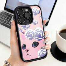 Funda de Teléfono Gato con Patrón de Rosas para  15 Pro Max  14 Pro  13 Pro  Galaxy S23 S22 S21 Protector de Teléfono Funda de Pareja Regalo para Novio Novia Día de San Valentín Regalo de Cumpleaños - Negro - Ver 1