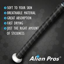 ALIEN PROS - Cinta de agarre de murciélago para béisbol de 1,1 mm precortada y cinta de murciélago de calidad profesional para envolver tu bate para una carrera en casa épica (paquete de 2) de - Negro - Ver 12