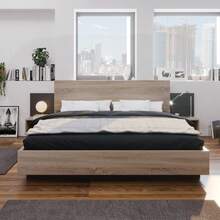 (=280708AAE) Double Bed, 160 X 200 Cm Wooden Frame With 2 Bedside Tables, Modern Bed With 2 Bedside Tables, Complete Bedroom Set - 205.5 X 235 X 76.5 Cm (Depth/Width/Height), Sonoma Oak/Dark Grey Finish - Dark Grey - View 8