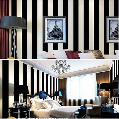 1 Roll Of Self-Adhesive Modern Minimalist Vertical Striped PVC Wallpaper In Black And White, Suitable For Living Room, Bedroom, TV Background Wall, And Home Decoration.