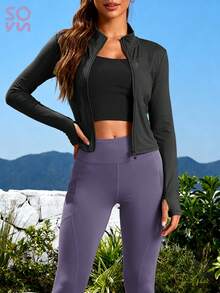 Soyun 女士秋冬三件套瑜伽服网眼侧袋修身高弹力运动休闲日常健身房 - 彩色 - 查看 8