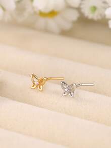 1个20G L型鼻钉，蝴蝶造型，镶嵌闪亮锆石——镀金或镀银蝴蝶结鼻饰，适合女性日常佩戴、派对和送礼。 - L167 - 查看 3