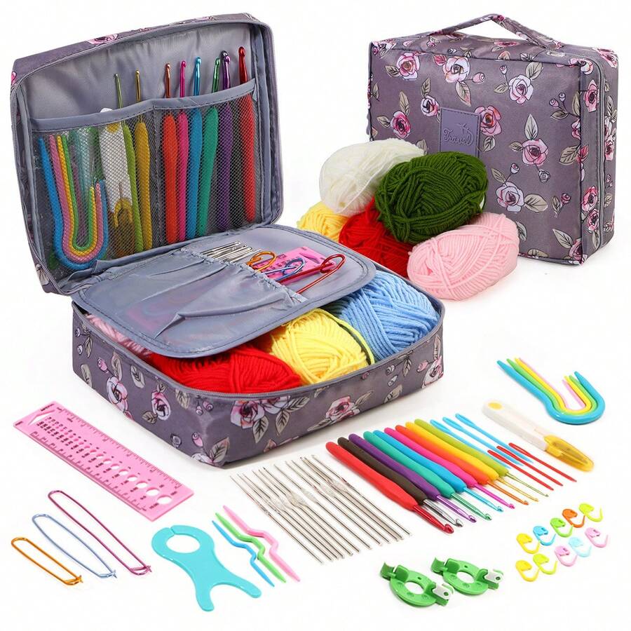 Bộ 59 kim móc, dụng cụ may vá gia đình, kim móc thủ công DIY, bút đánh dấu, phụ kiện kèm túi đựng, tay cầm tiện dụng, nhiều màu sắc