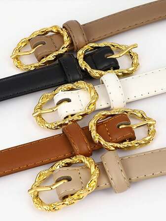 Nuevo cinturón con hebilla con forma de sol, cinturón de cuero versátil de unicolor decorativo de alta gama