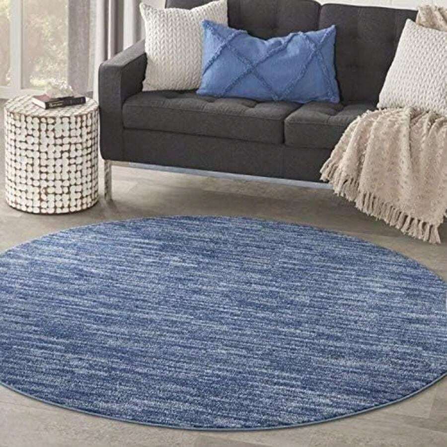Nourison Essentials - Alfombra de área para Interiores y Exteriores, Color Beige Marfil de 3 x 5 pies, fácil Limpieza, no se desprende, habitación, Sala de Estar, Comedor, Patio, terraza, Patio (3 x(6' (Redondo) Azul marino) - Multicolor - Ver 1