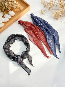 وشاح مثلث ذو نمط ماسي وزهري أحمر كلاسيكي عتيق، رباط شعر للنساء لربط الذيل، عصابة للرأس