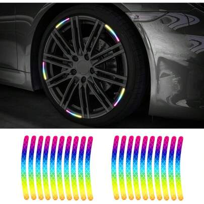 20PCS Reflective Car Wheel Decorative Stripe Stickers, Night Safety Warning Tape Sticker, Anti-Scratch Tire Rims Sticker, Car Accessories Fluorescent Decals Vehicles ()