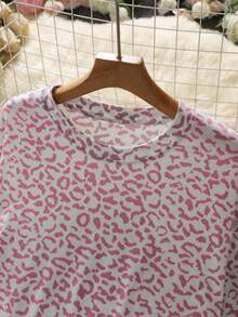 Women's Loose Leopard Print Short Sleeve Top And Shorts Pajama Set/Loungewear 2 Pieces, Spring/Summer Pink - Pink - View 5