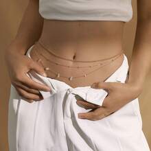 sku10339 Cadena de cintura de piedra de tres capas, oro