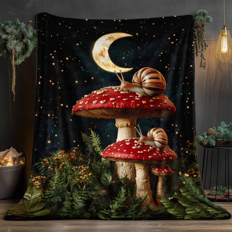 1pc Mushrooms, Moon Night, Snail Used For Sofa, Bedroom, Living Room, Bed, Couch, Chair Soft And Warm Blanket-Lightweight Flannel, Adult Gifts For Family Or Friends, Camp, Travel Flannel Fabric Printing Blankets.-30*40in - Nhiều màu - Xem 1